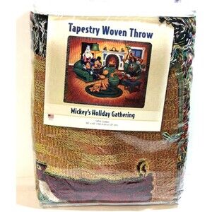 Disney Tapestry Woven Throw Blanket Mickey’s Holiday Gathering 60”x50” Cotton